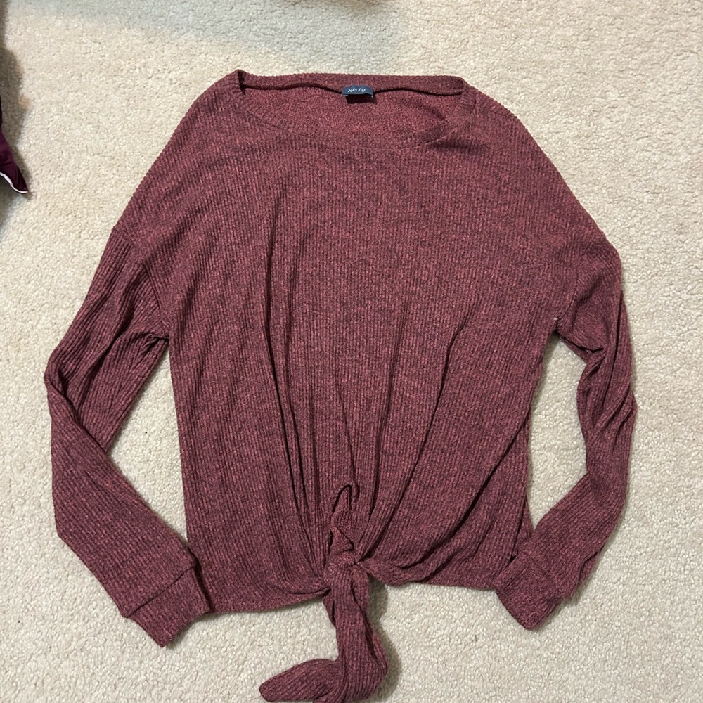 Rust Knit Tie-Front Sweater